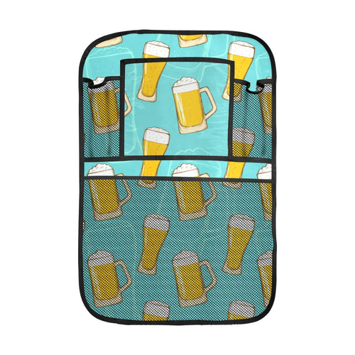 Beer pattern green background Car Seat Back Organizer