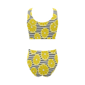 slice of lemon design pattern Chest Bowknot High Waisted Bikini Swimsuit
