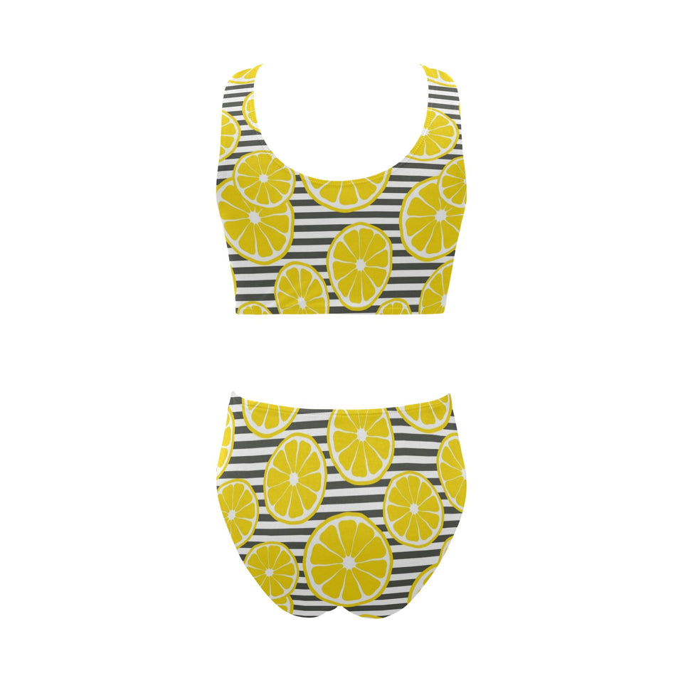 slice of lemon design pattern Chest Bowknot High Waisted Bikini Swimsuit