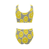 slice of lemon design pattern Chest Bowknot High Waisted Bikini Swimsuit