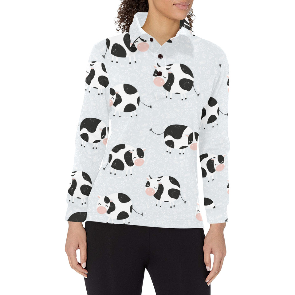 Cute cows pattern Women's Long Sleeve Polo Shirt