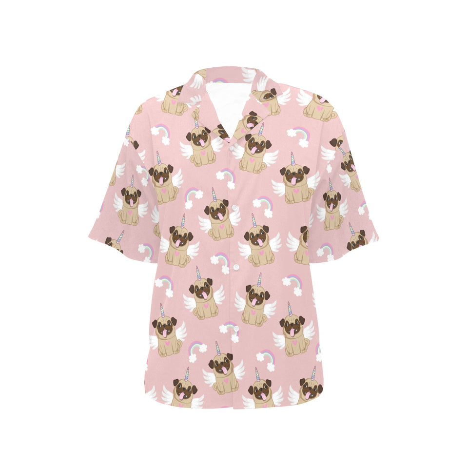 Cute unicorn pug pattern Women's All Over Print Hawaiian Shirt