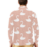 Swan flower light pink background Men's Long Sleeve Polo Shirt