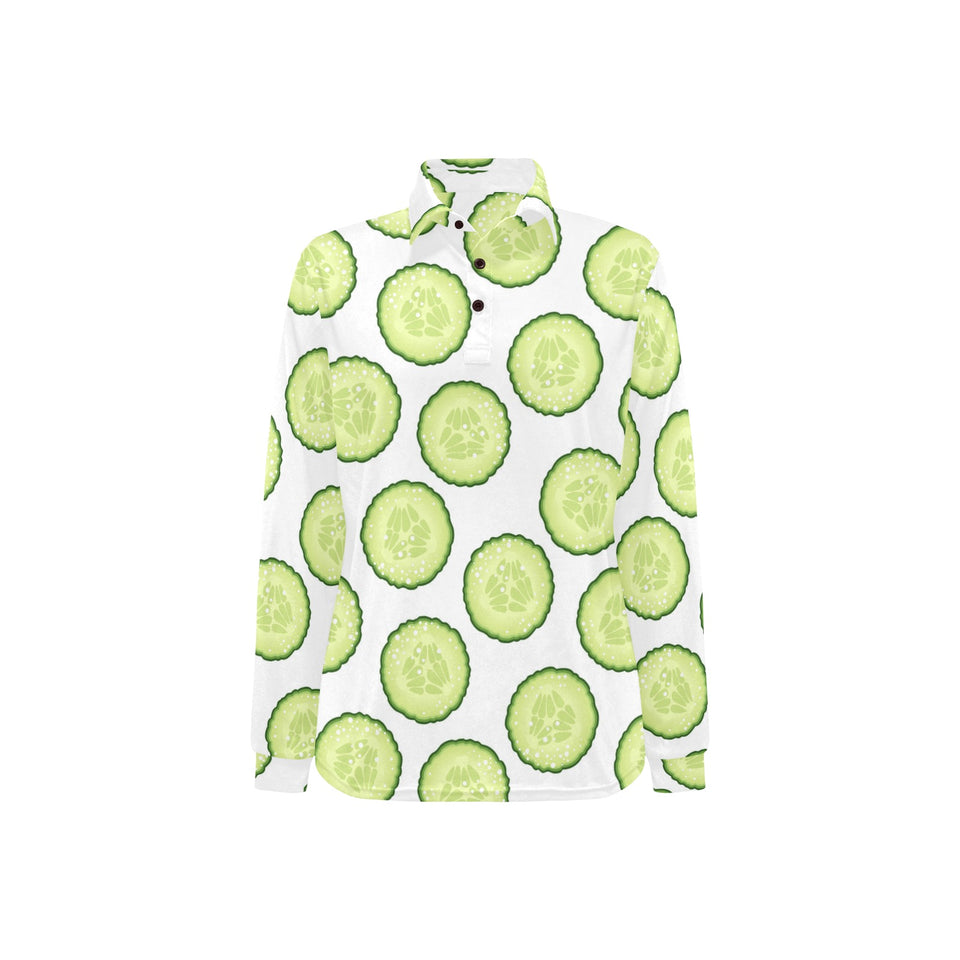 Cucumber slices pattern Women's Long Sleeve Polo Shirt