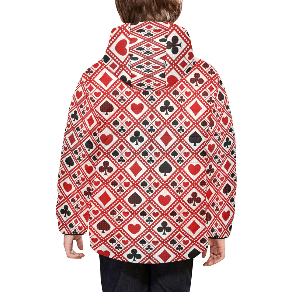 Casino Cards Suits Pattern Print Design 03 Kids' Boys' Girls' Padded Hooded Jacket