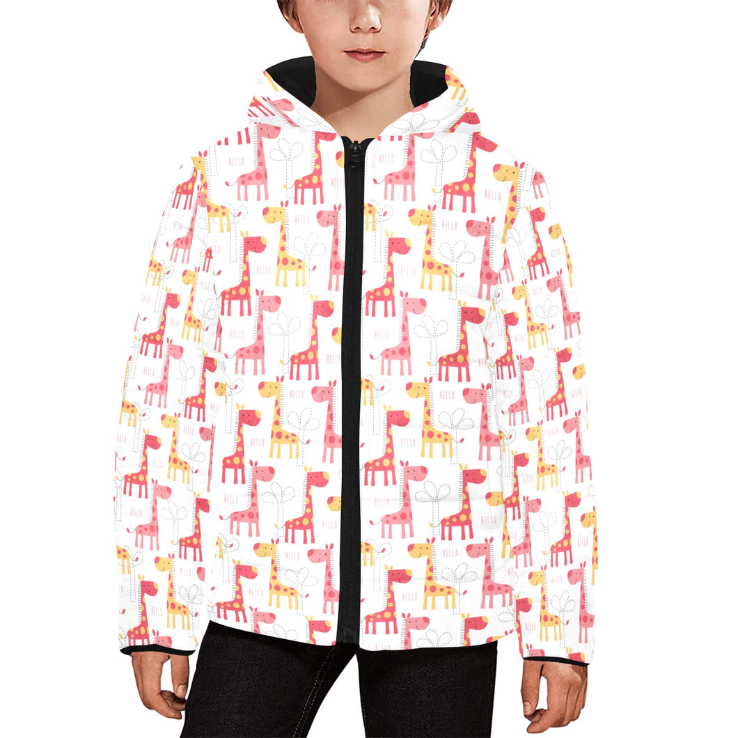 Giraffe Pattern Print Design 03 Kids' Boys' Girls' Padded Hooded Jacket