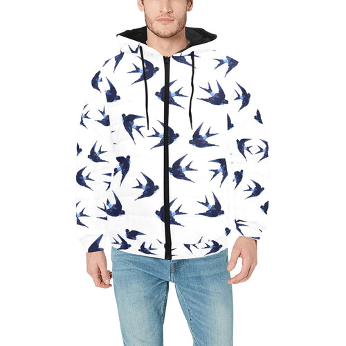 Swallow Pattern Print Design 03 Men's Padded Hooded Jacket