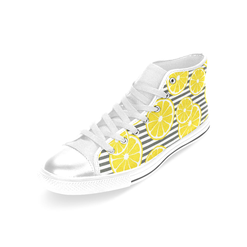slice of lemon design pattern Women's High Top Canvas Shoes White