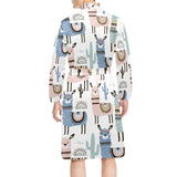 lama Alpaca cactus hand drawn pattern Men's Long Sleeve Belted Night Robe