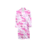 Pink flamingo flower pattern Men's Long Sleeve Belted Night Robe