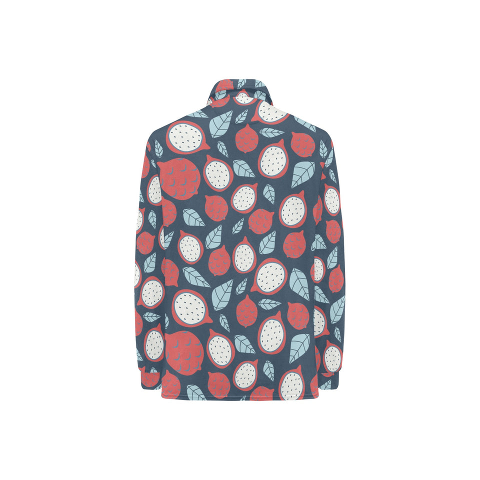 dragon fruits dark blue background Women's Long Sleeve Polo Shirt