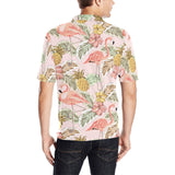 Pink flamingo birds pineapples hibiscus flower pat Men's All Over Print Polo Shirt