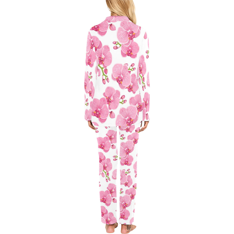 pink purple orchid pattern background Women's Long Pajama Set