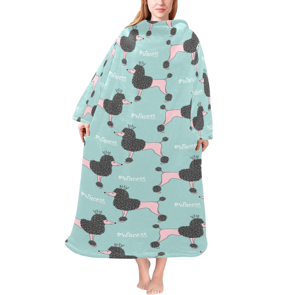 poodle dog green background Blanket Robe with Sleeves