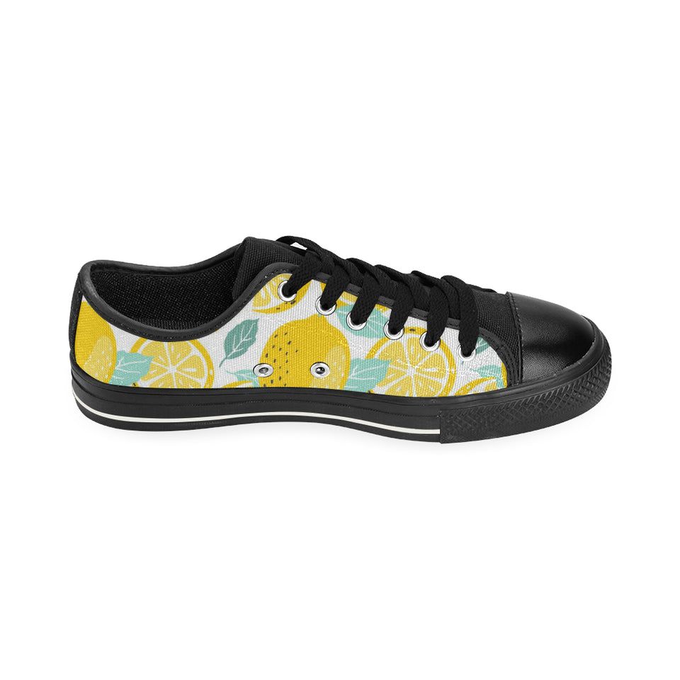 lemon design pattern Men's Low Top Canvas Shoes Black