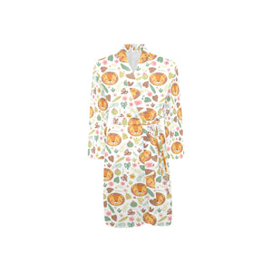Lion Pattern Print Design 04 Men's Long Sleeve Belted Night Robe