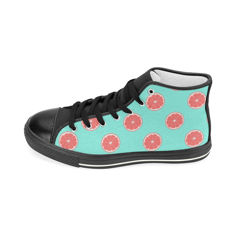 Grapefruit green background Women's High Top Canvas Shoes Black