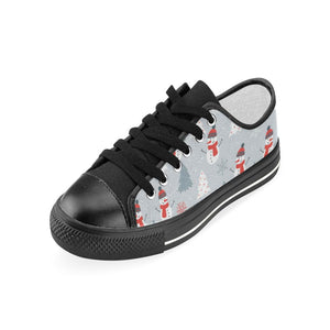 Snowman christmas  tree snow gray background Kids' Boys' Girls' Low Top Canvas Shoes Black