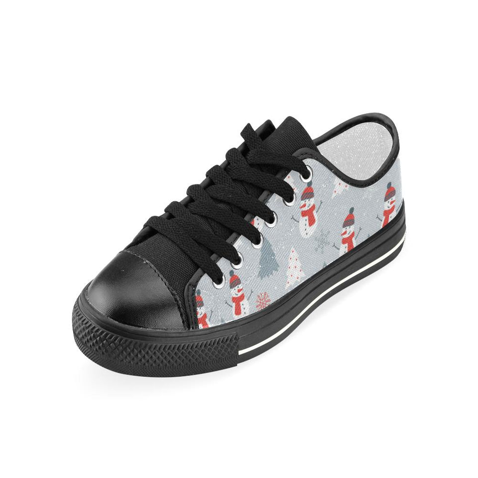 Snowman christmas  tree snow gray background Kids' Boys' Girls' Low Top Canvas Shoes Black