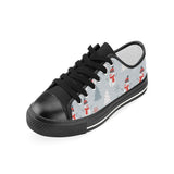 Snowman christmas  tree snow gray background Women's Low Top Canvas Shoes Black