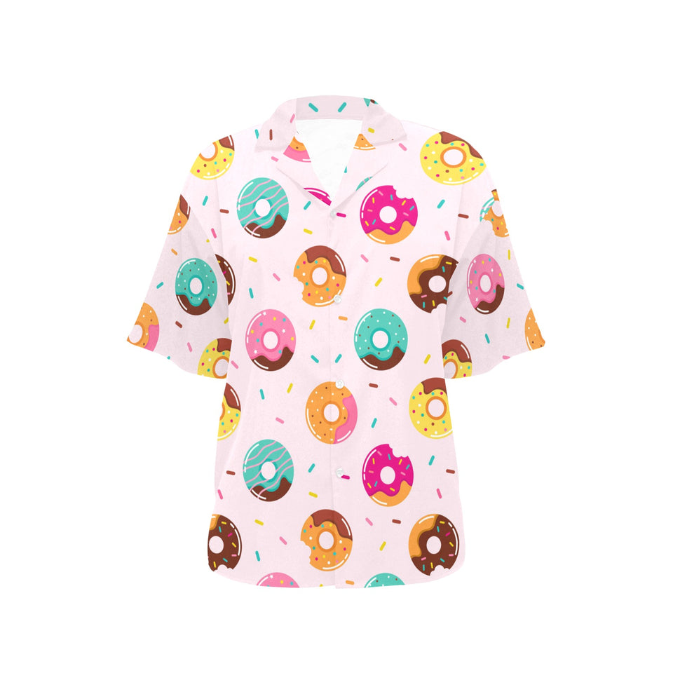 Donut pattern glaze pink background Women's All Over Print Hawaiian Shirt