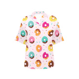 Donut pattern glaze pink background Women's All Over Print Hawaiian Shirt