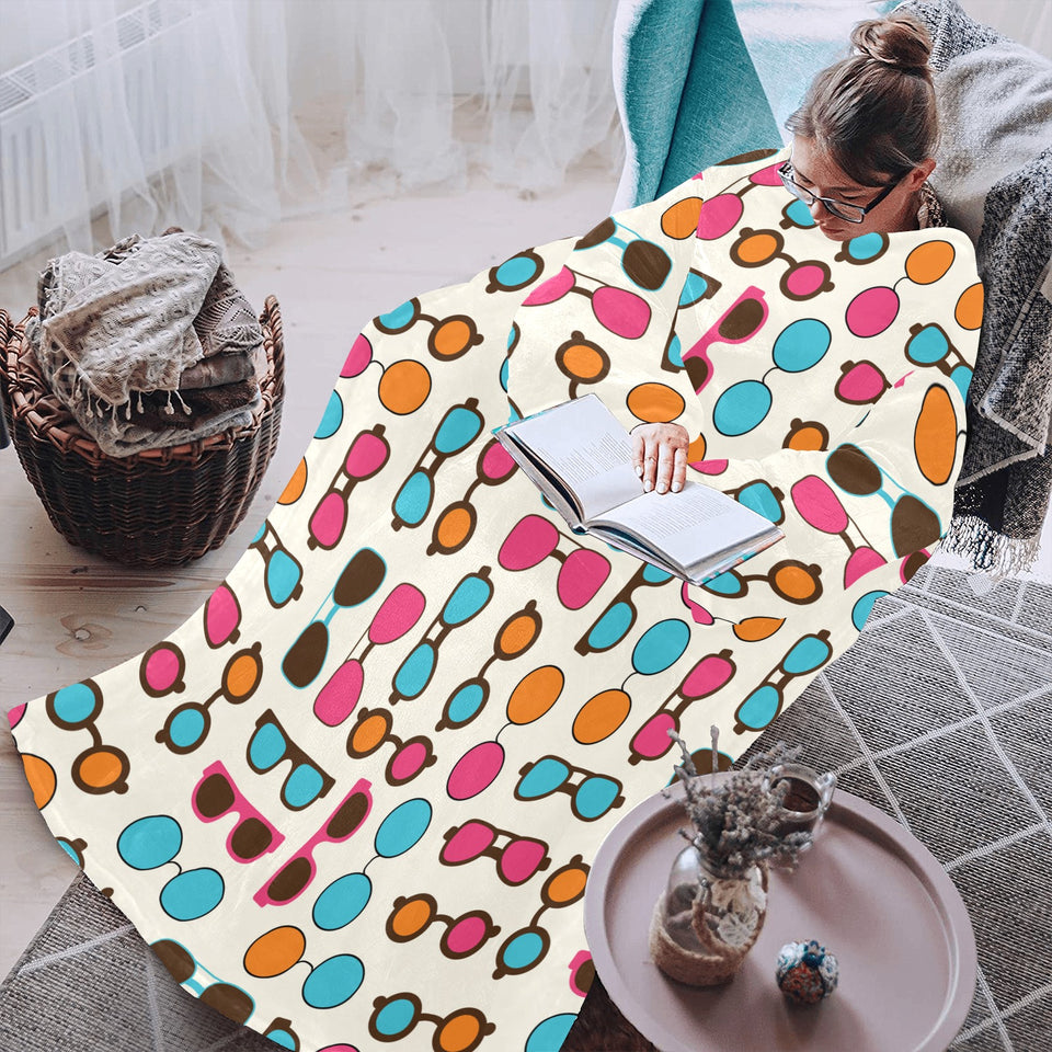 Sun Glasses Pattern Print Design 03 Blanket Robe with Sleeves