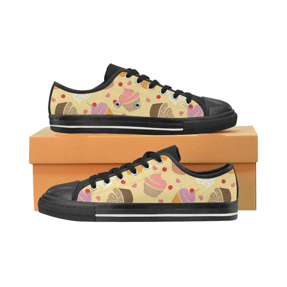 cake cupcake heart cherry pattern Kids' Boys' Girls' Low Top Canvas Shoes Black