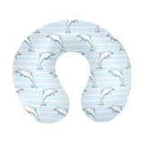 Dolphin blue striped background U-Shaped Travel Neck Pillow