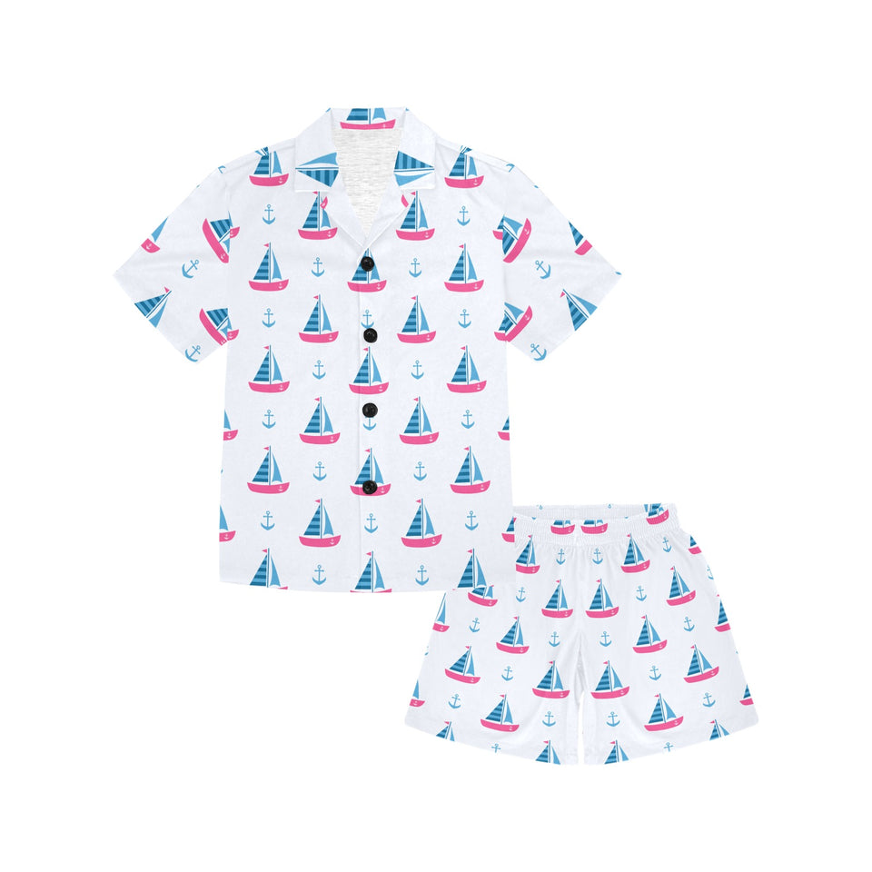 Sailboat anchor pattern Kids' Boys' Girls' V-Neck Short Pajama Set