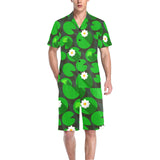 Frog waterlily pattern Men's V-Neck Short Pajama Set