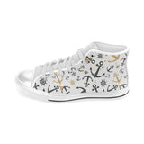 Anchors Rudders pattern Men's High Top Canvas Shoes White