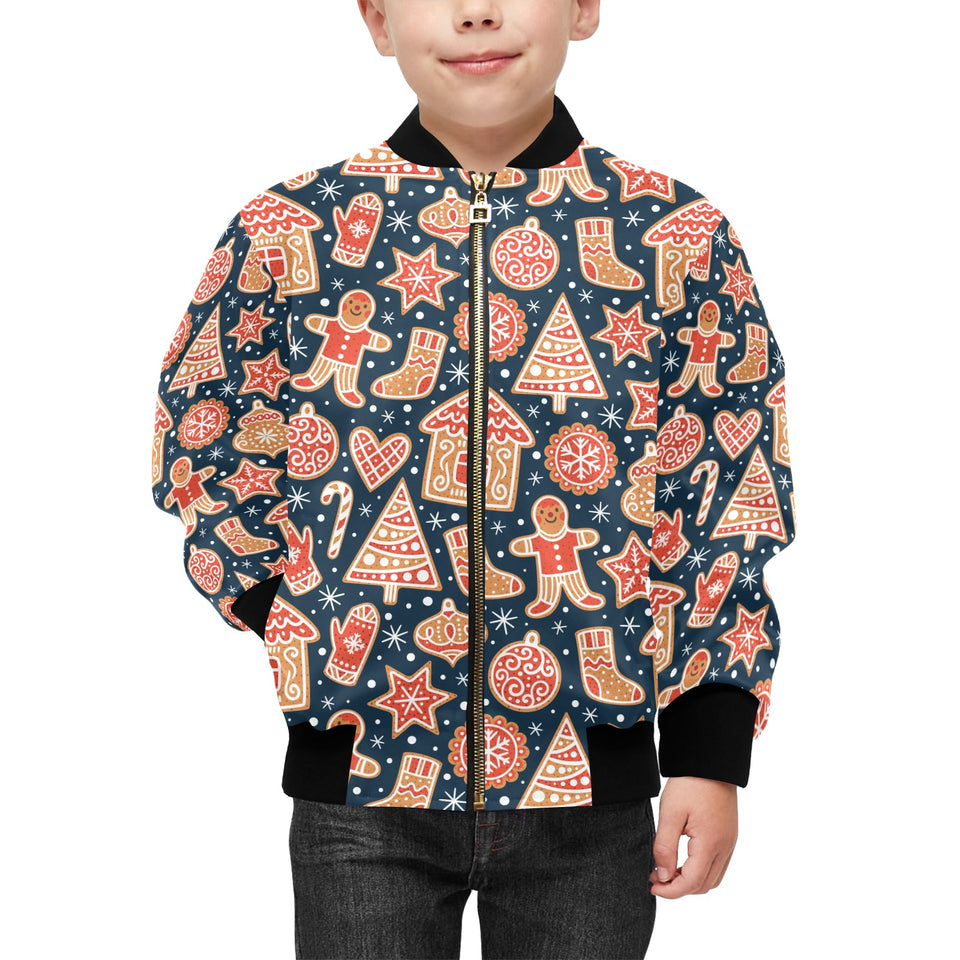 Christmas gingerbread cookie pattern Kids' Boys' Girls' Bomber Jacket