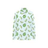 Durian pattern blue background Women's Long Sleeve Polo Shirt