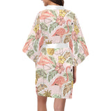 Pink flamingo birds pineapples hibiscus flower pat Women's Short Kimono Robe