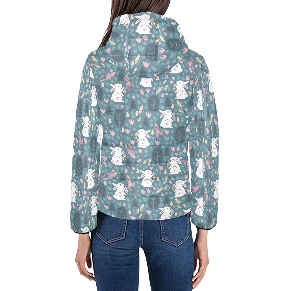 Cute rabbit pattern Women's Padded Hooded Jacket