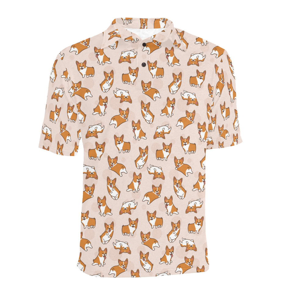 Cute Corgis Pattern pink background Men's All Over Print Polo Shirt