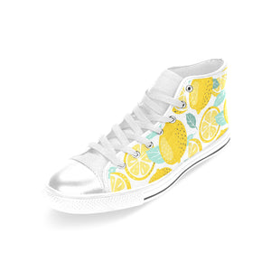 lemon design pattern Women's High Top Canvas Shoes White