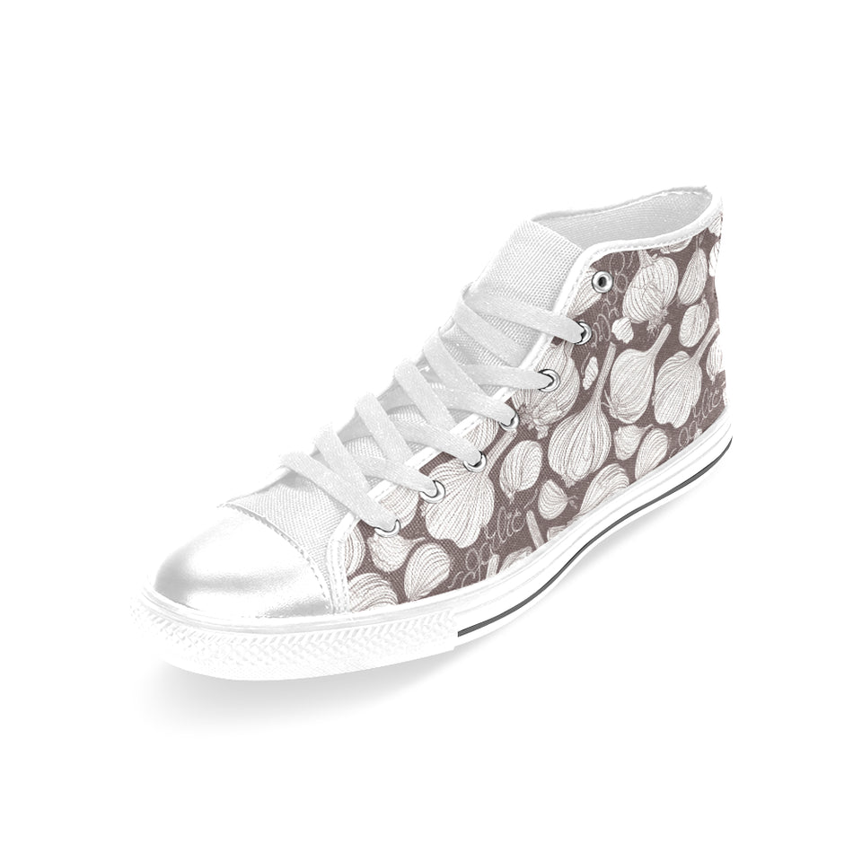 Garlic bulb dark background Women's High Top Canvas Shoes White