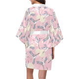 Japanese crane rose pattern Women's Short Kimono Robe