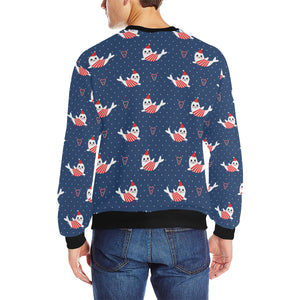 Cute sea lion seal christmas hat candy cane heart Men's Crew Neck Sweatshirt