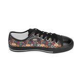 Sugar skulls flower maxican pattern Women's Low Top Canvas Shoes Black