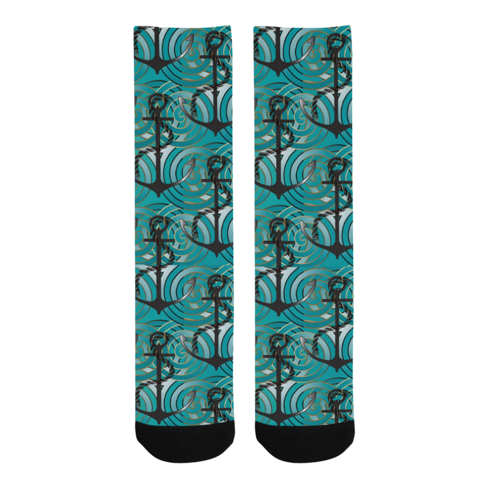 Anchor nautical green background Crew Socks