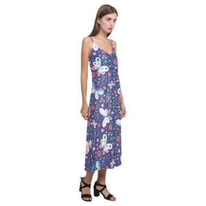 Colorful butterfly flower pattern.eps V-Neck Open Fork Long Dress