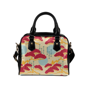 Red Bonsai gray sun japanese pattern Shoulder Handbag