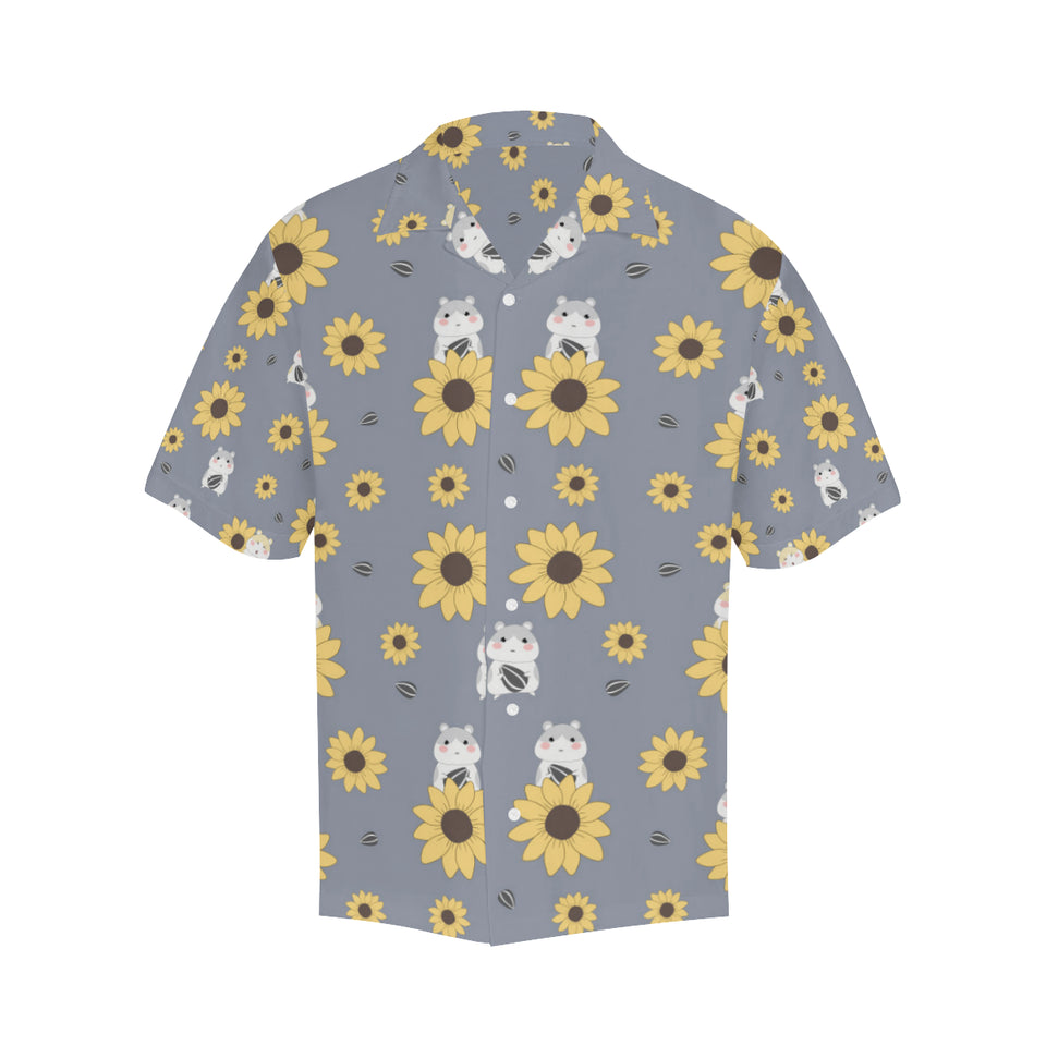 Cute hamster sunflower pattern background Men's All Over Print Hawaiian Shirt
