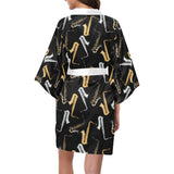 saxophone design pattern Women's Short Kimono Robe