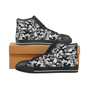 Black white camouflage pattern Women's High Top Canvas Canvas Shoes Black