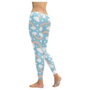 Cute rainbow clound star pattern blue background Women's Legging Fulfilled In US