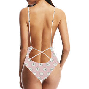 Clock pattern pink blackground Women's One-Piece Swimsuit